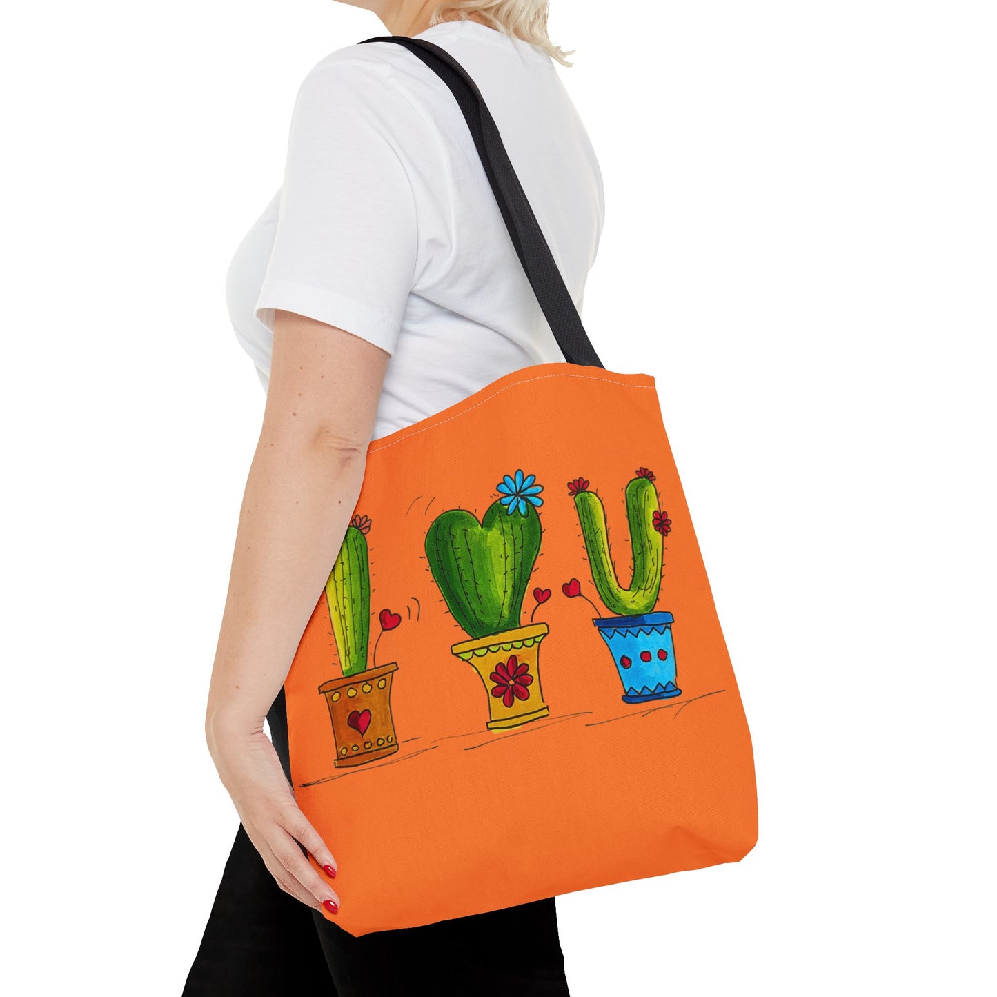Orange tote bag with cactus