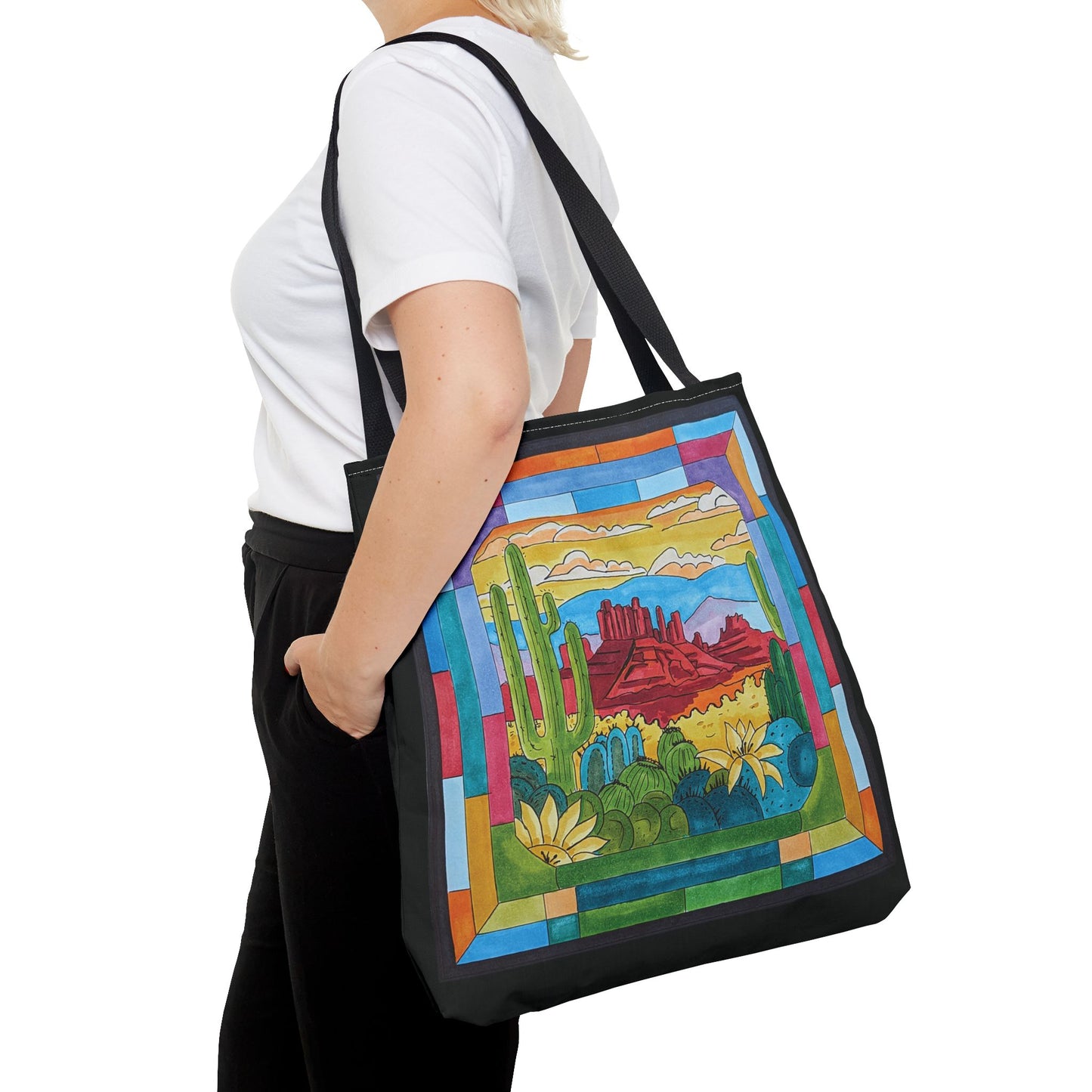 Sedona stained glass window art printed on a tote bag - 3 sizes - my original art
