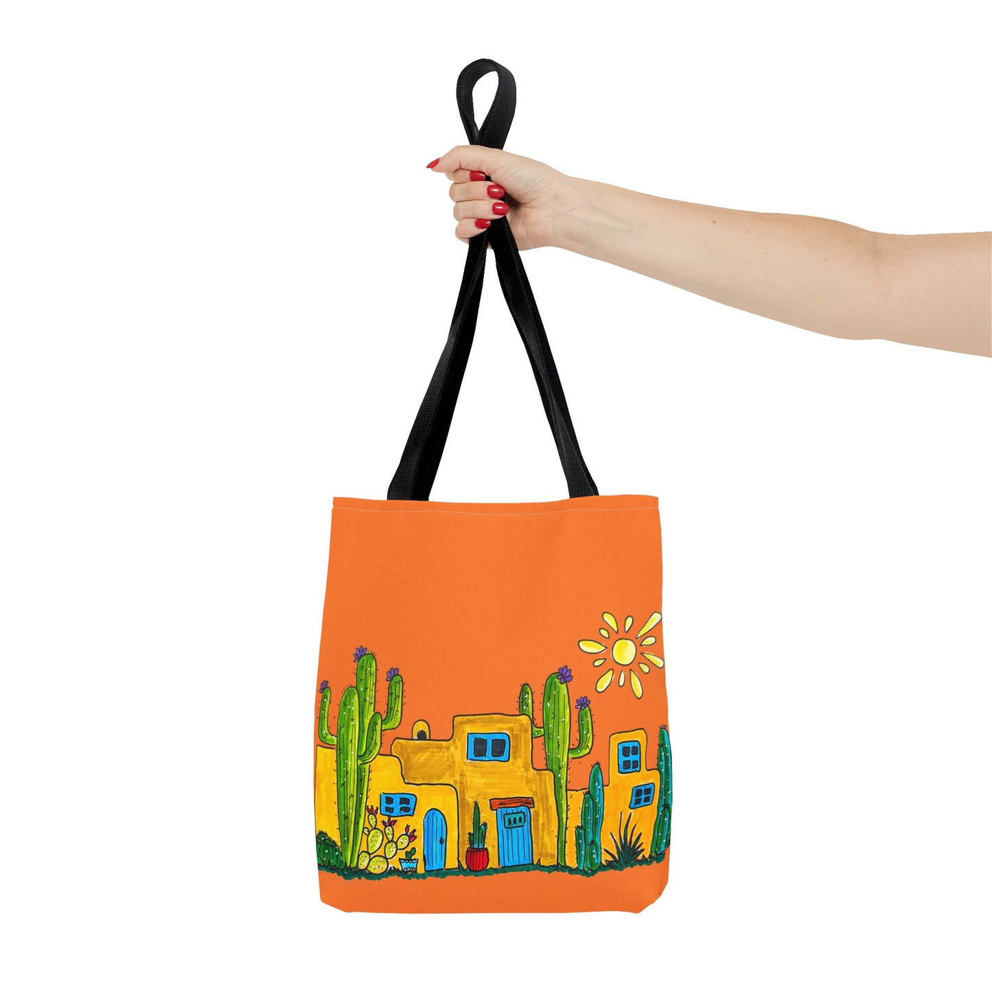 Tote bag with desert scenery in orange