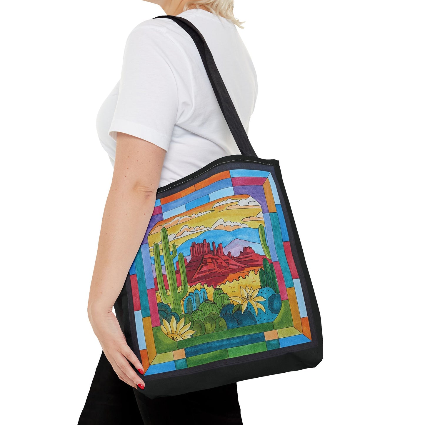 Sedona stained glass window art printed on a tote bag - 3 sizes - my original art