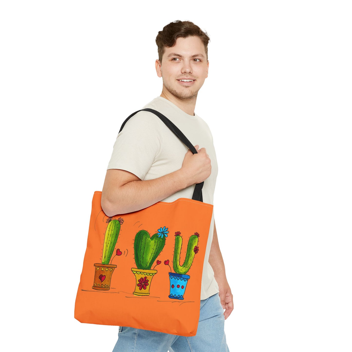 Orange tote bag with cactus
