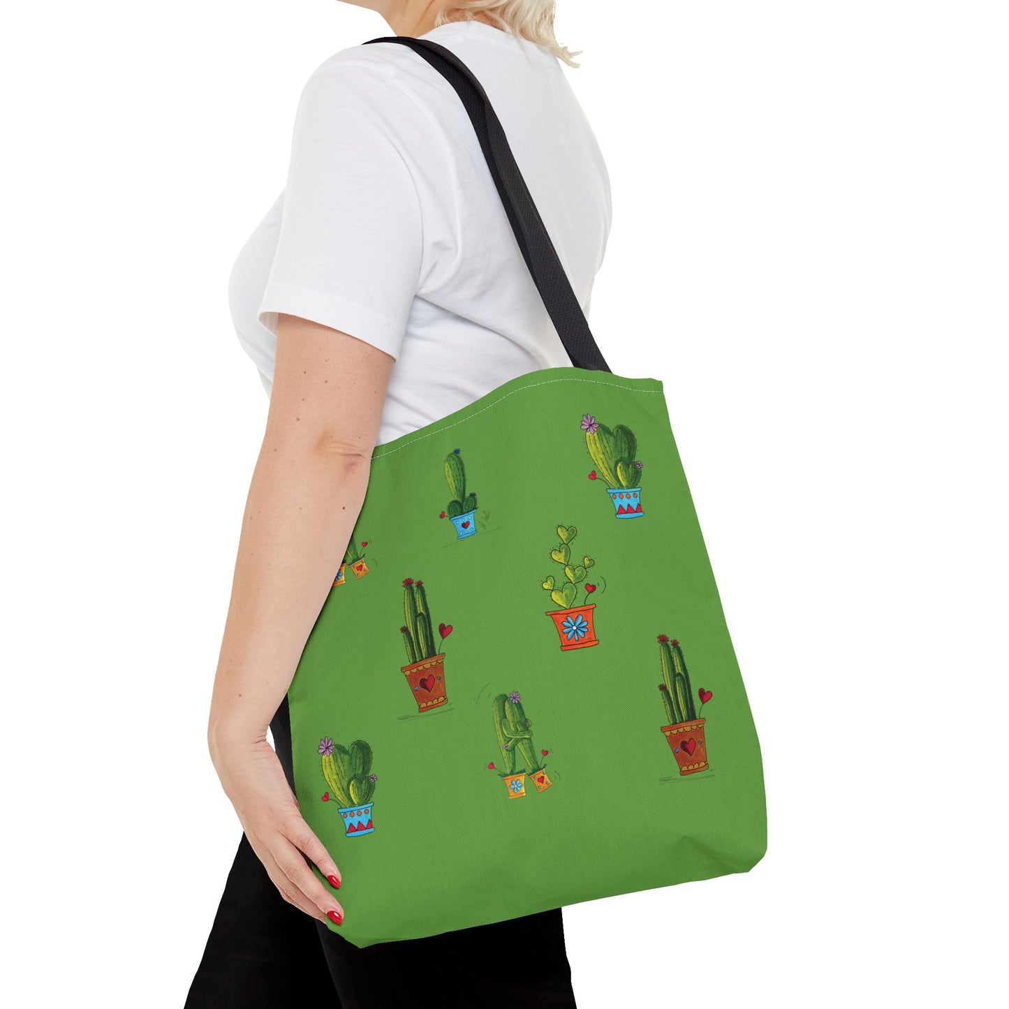 Green cactus in a pot Tote bag with my original doodles drawings printed on it
