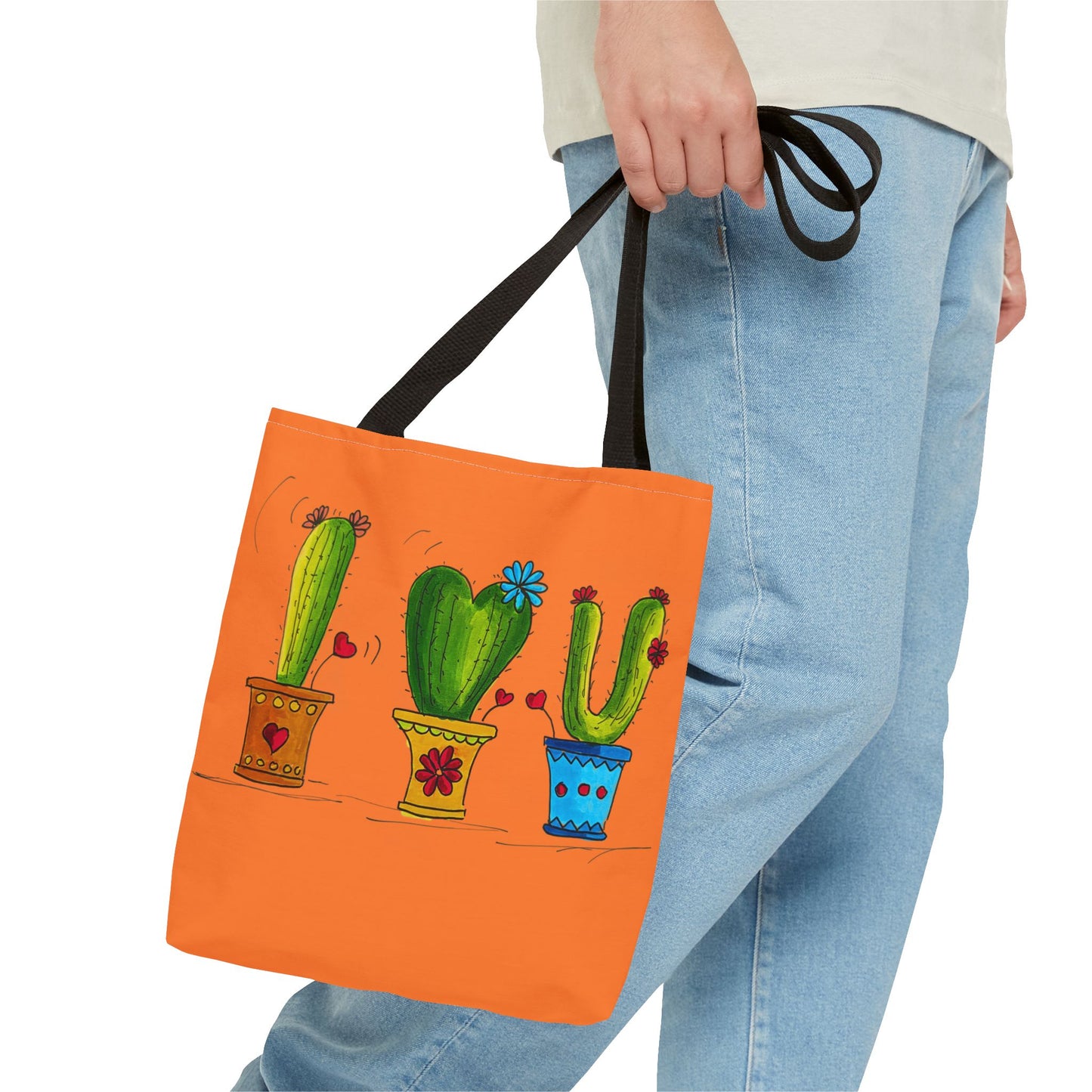 Orange tote bag with cactus