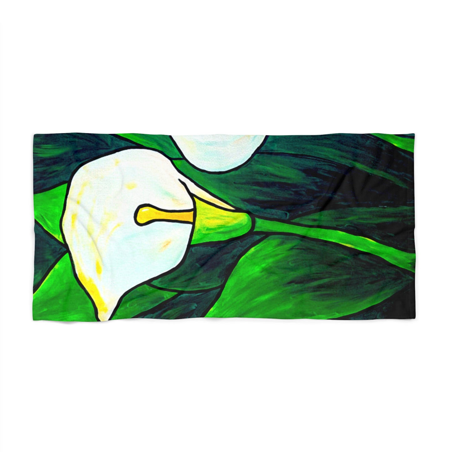 Cala Lillies Beach Towel — Vivid Green & White Floral Pattern