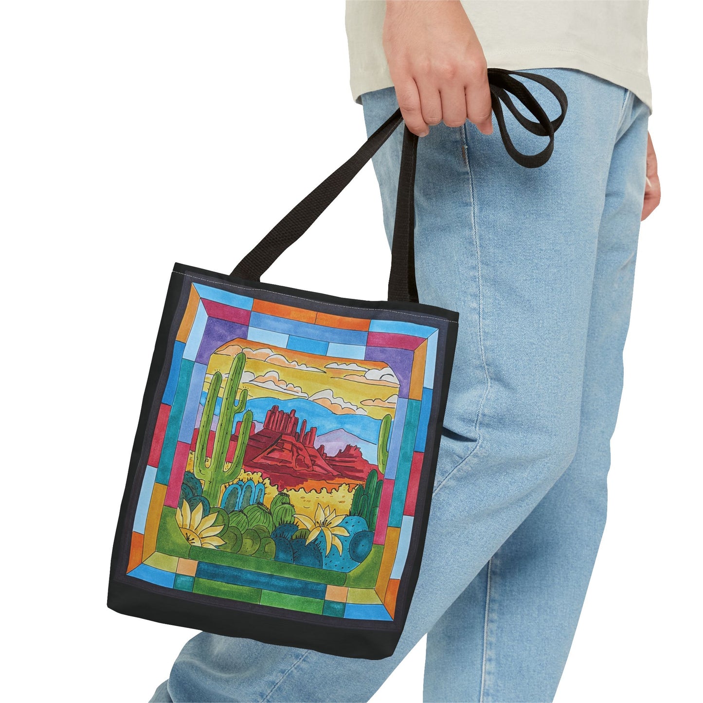 Sedona stained glass window art printed on a tote bag - 3 sizes - my original art