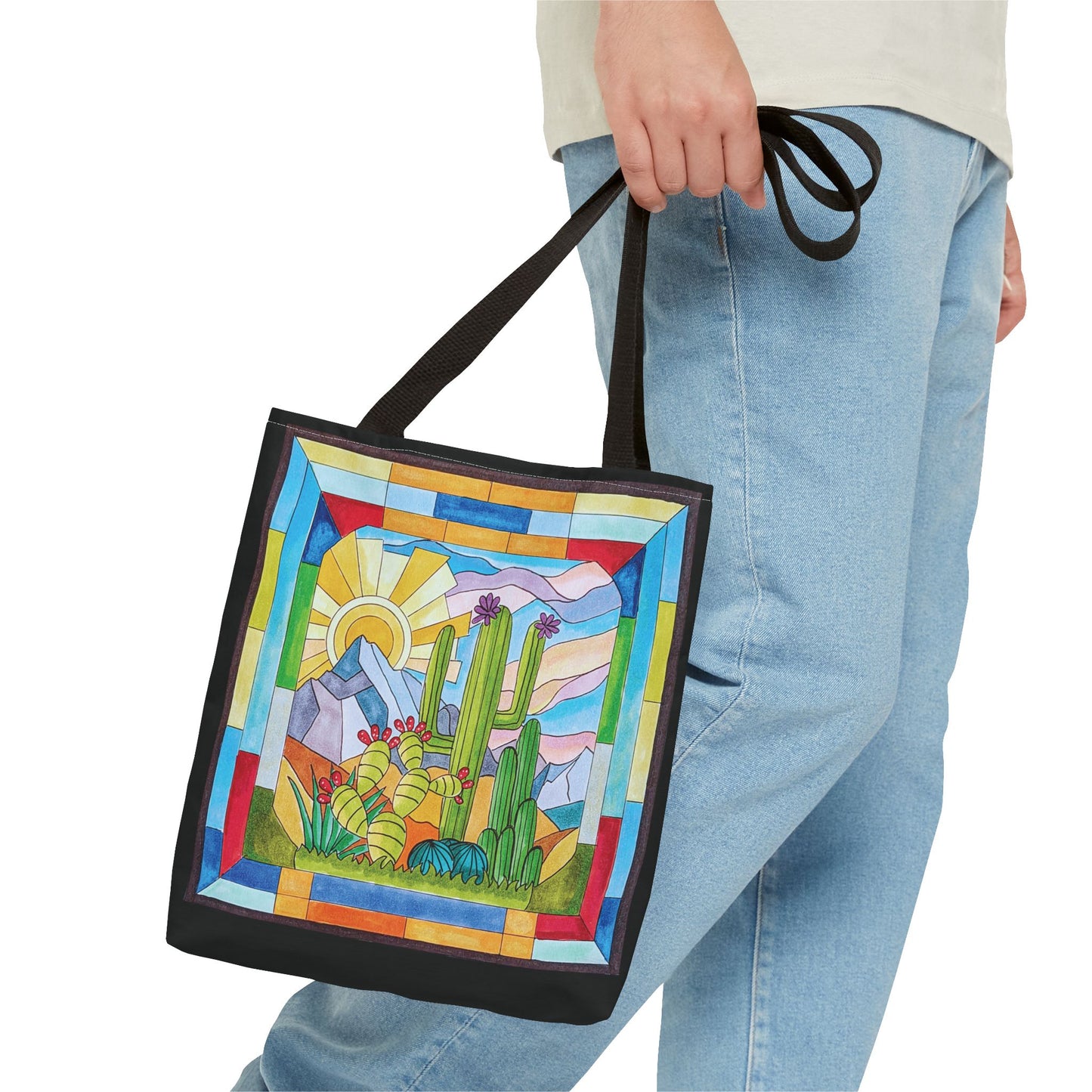 Stained glass window original art tote bag