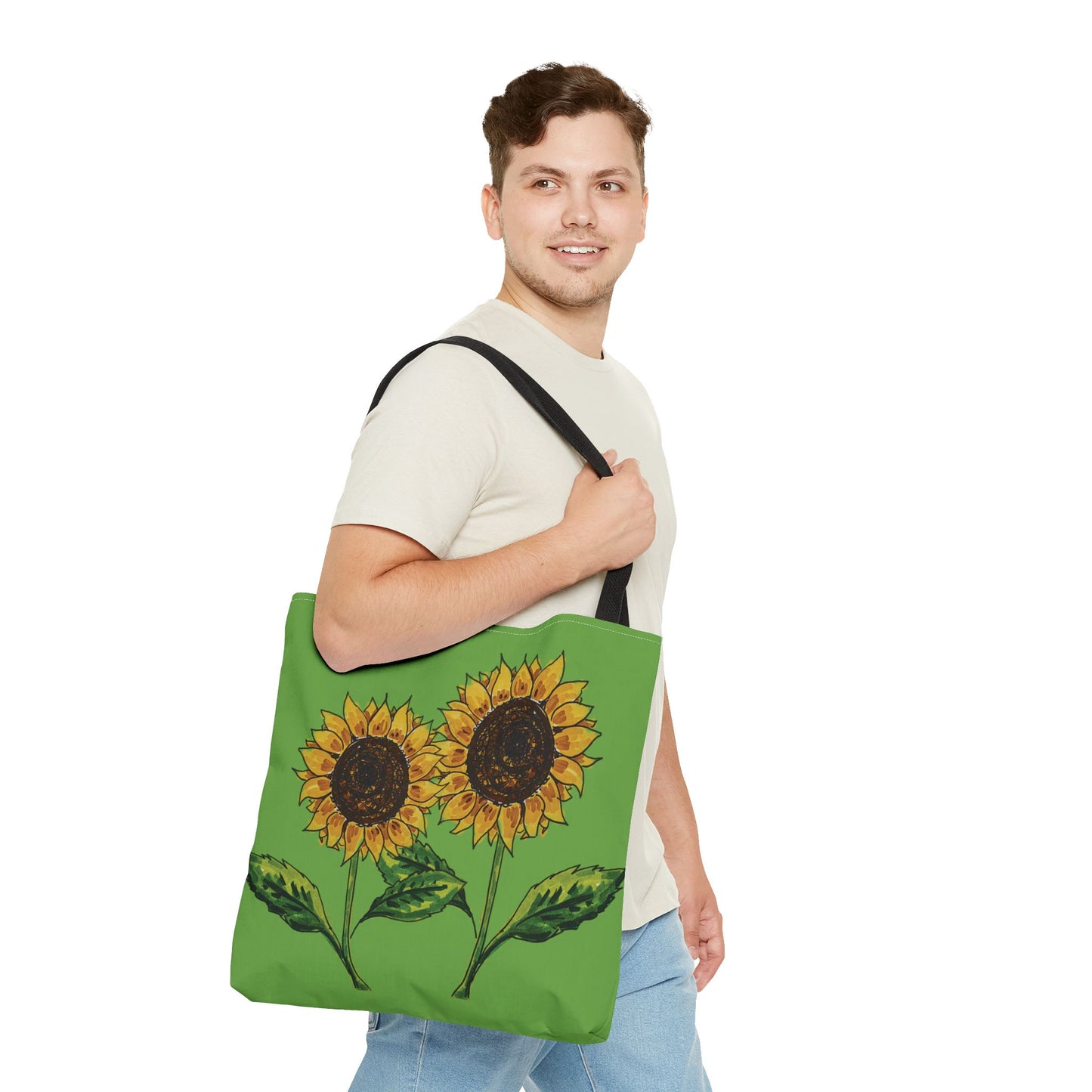 sunflowers tote with my own drawings - green