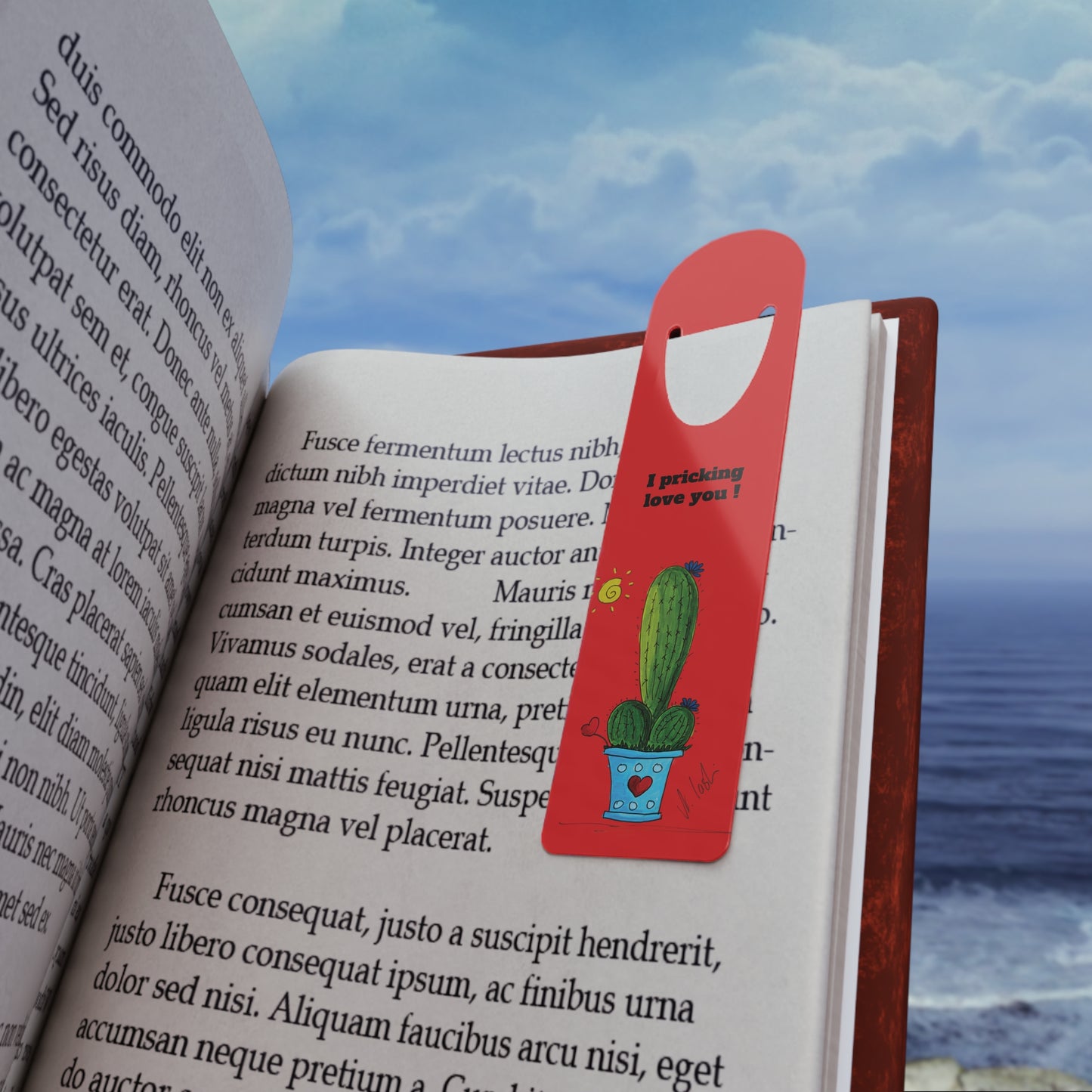 Red Cactus bookmark - with I pricking love you - cactus pun