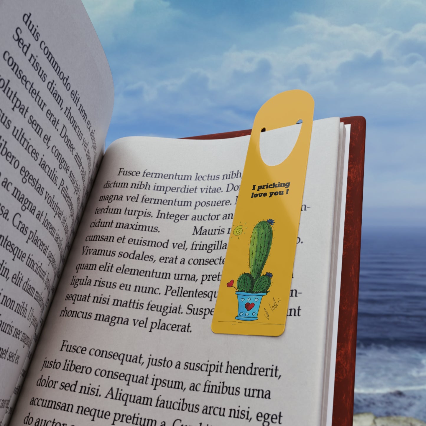 Yellow Cactus bookmark - with I pricking love you - cactus pun
