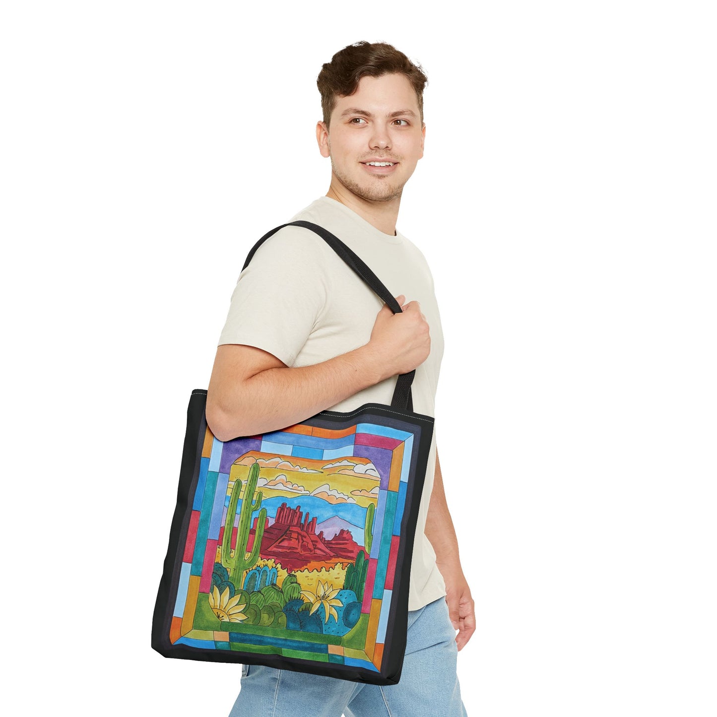 Sedona stained glass window art printed on a tote bag - 3 sizes - my original art