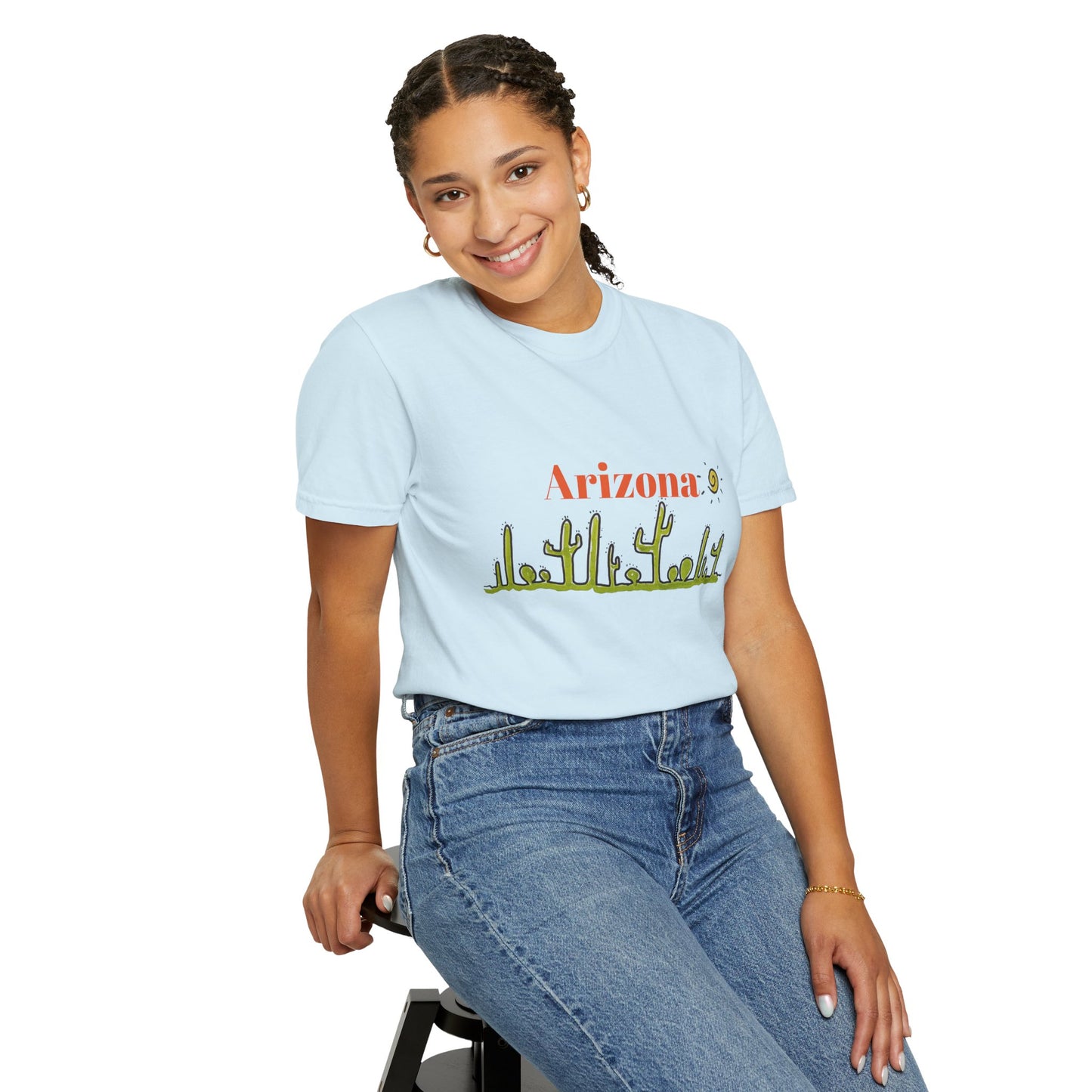 Arizona Cacti Doodle T-Shirt — 'Arizona' Sun & Cactus Line Art