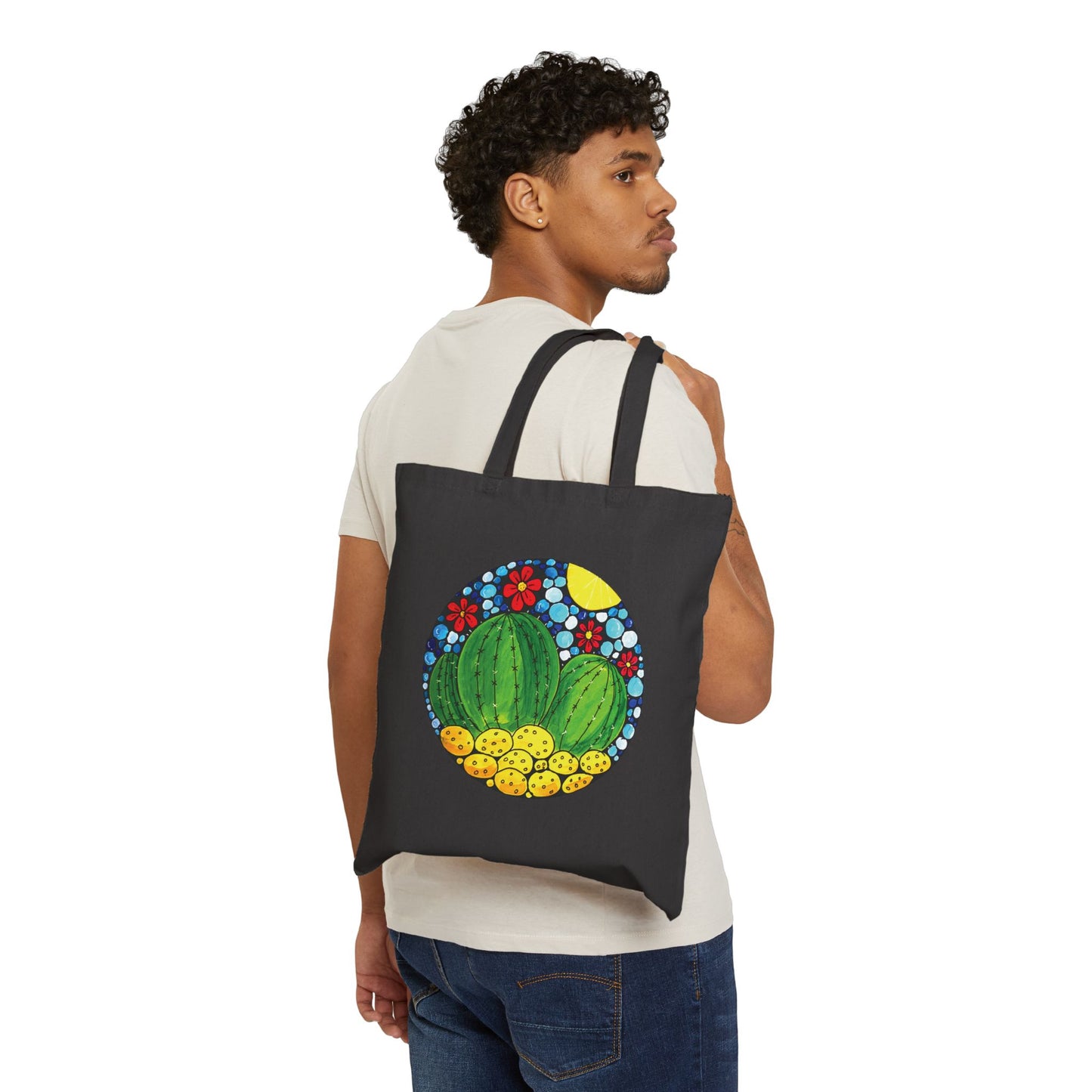 Cotton Canvas Tote Bag with cactus doodle