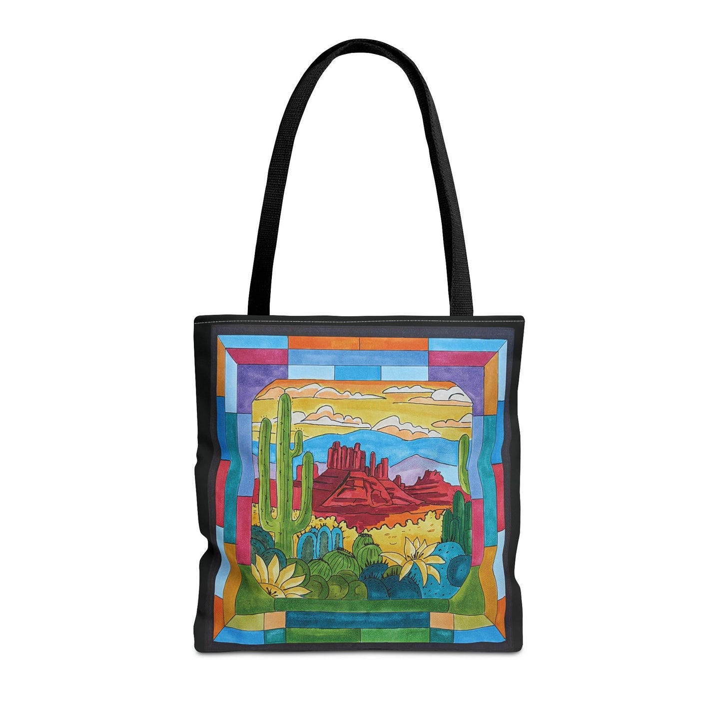 Sedona stained glass window art printed on a tote bag - 3 sizes - my original art
