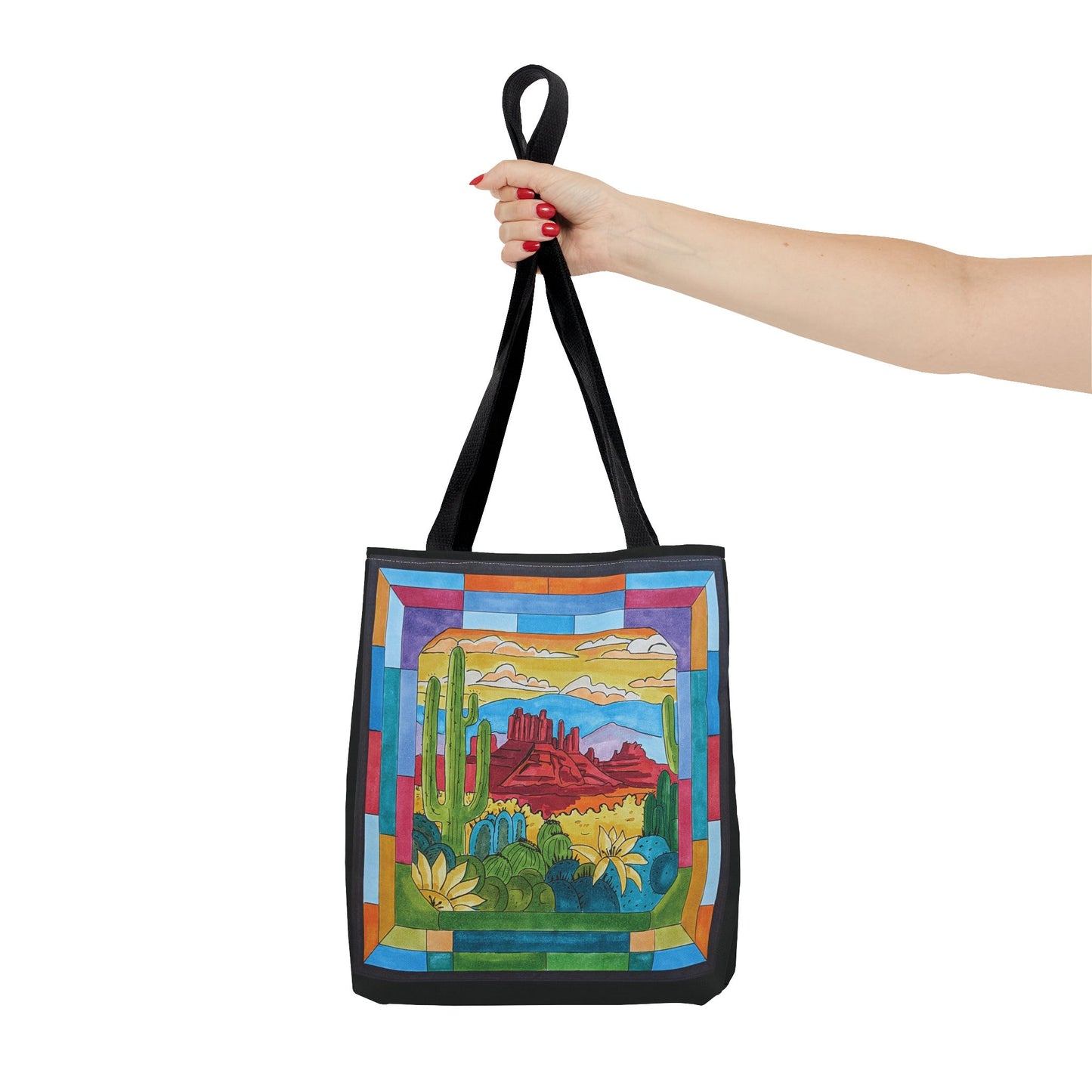 Sedona stained glass window art printed on a tote bag - 3 sizes - my original art