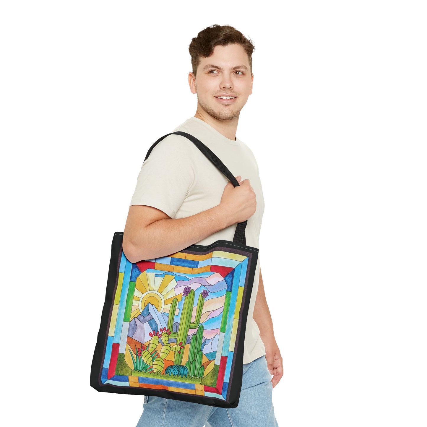 Stained glass window original art tote bag