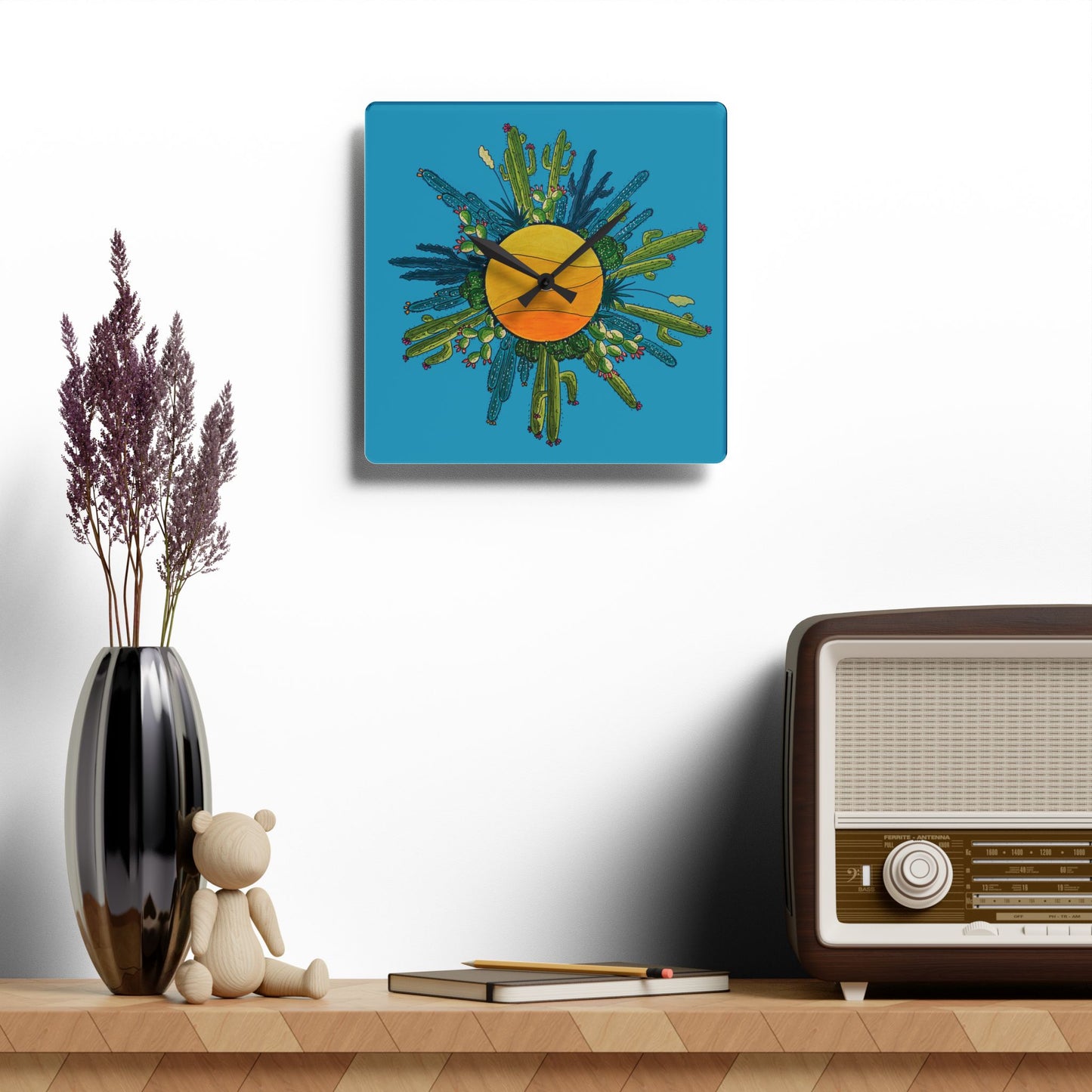 Cactus art wall clock made from acrylyc