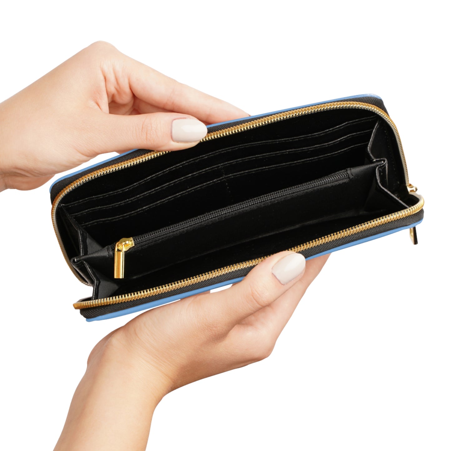 Zipper Wallet - Blue Flower Doodle Art