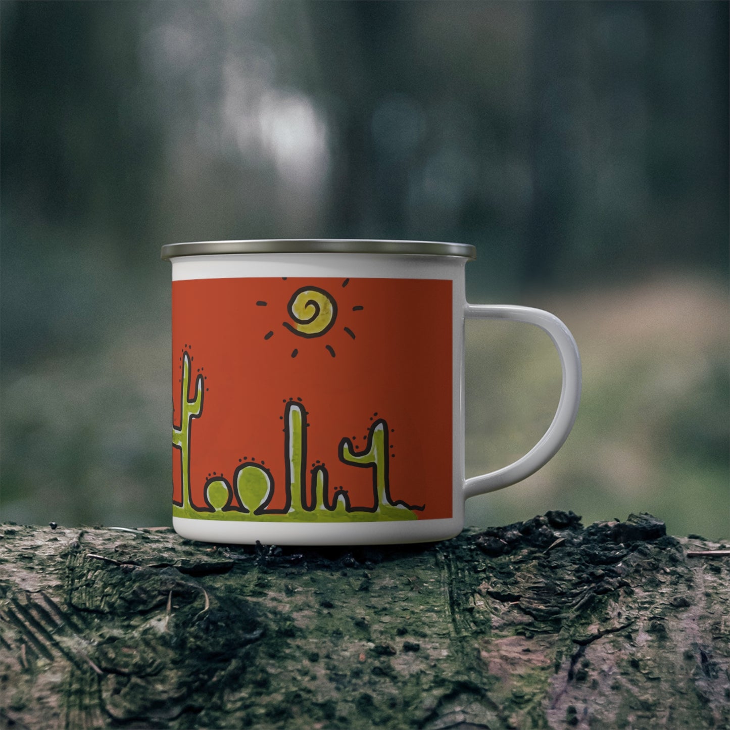 Enamel Camping Mug with my original cactus doodle