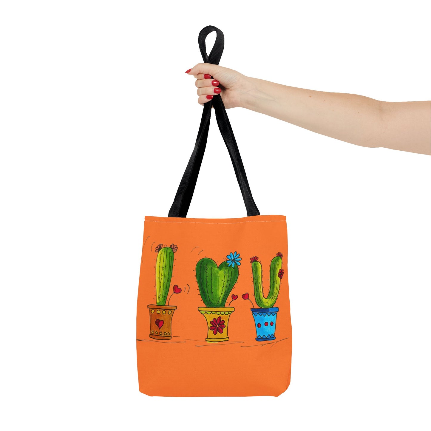 Orange tote bag with cactus