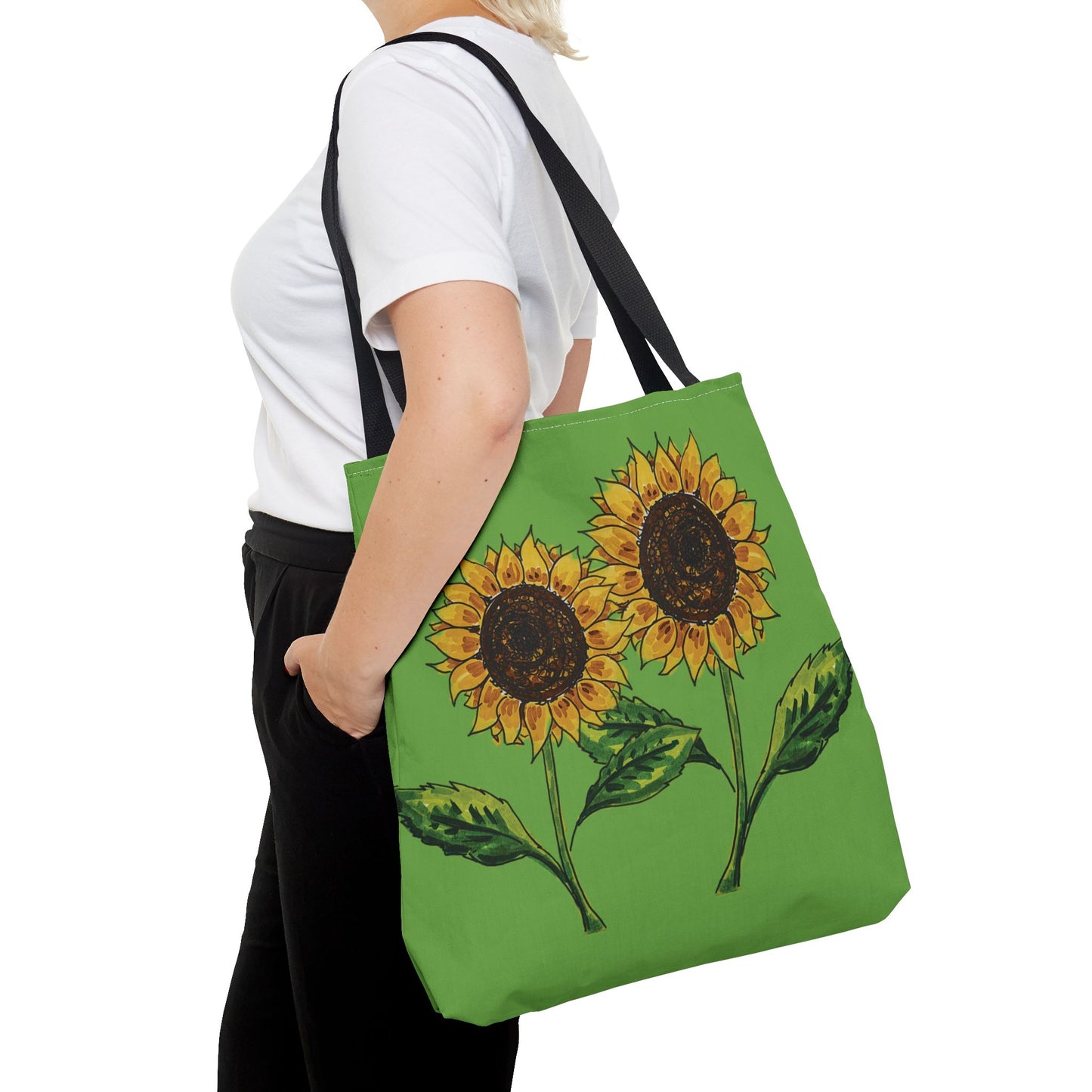 sunflowers tote with my own drawings - green