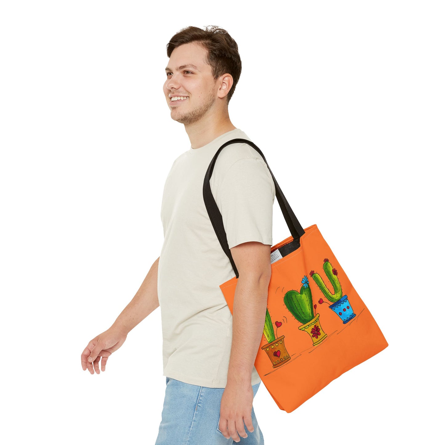Orange tote bag with cactus