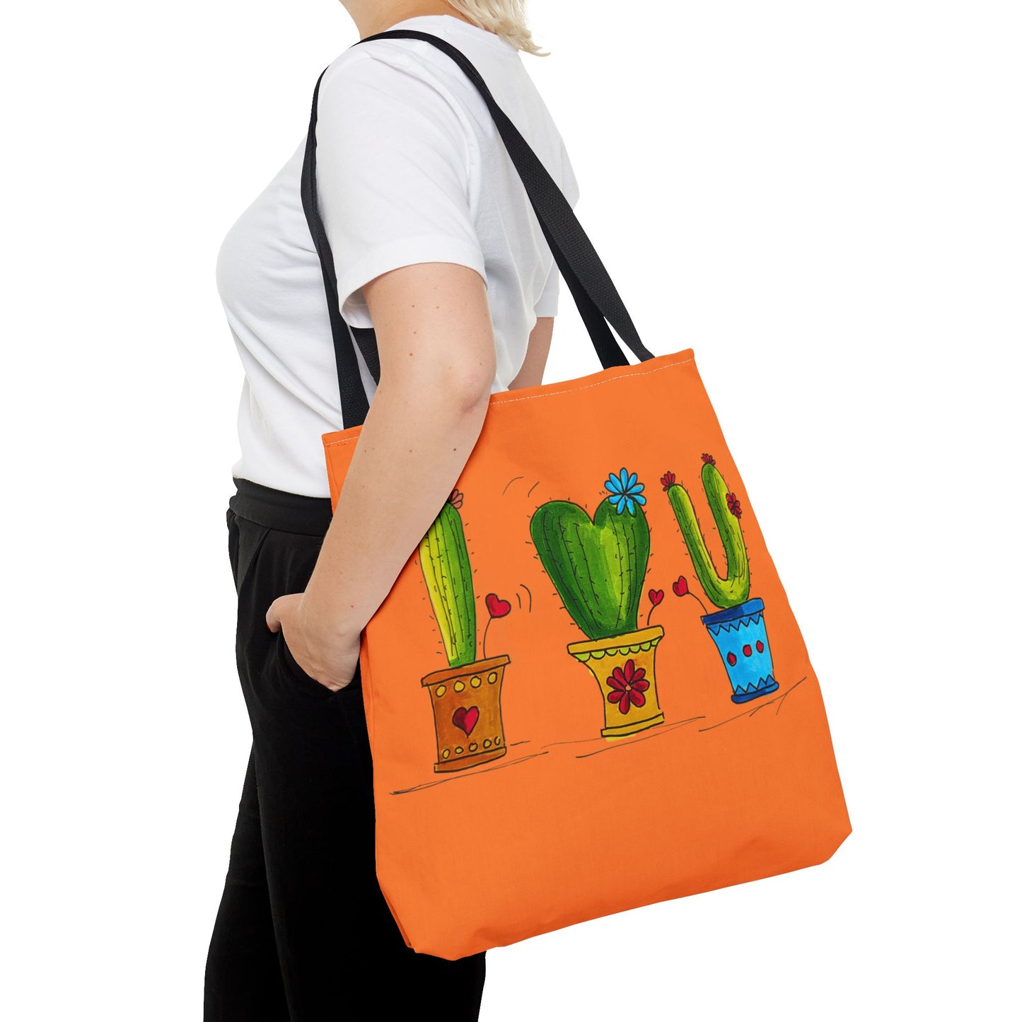 Orange tote bag with cactus