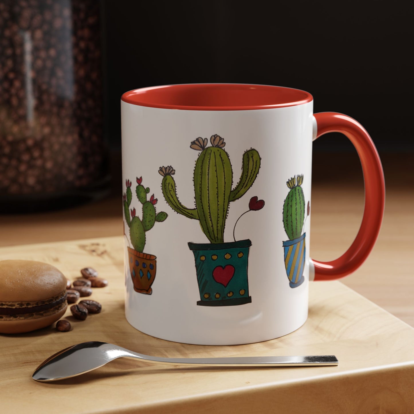 Coffee mug with accent color and my cactus doodle with " you make me thorny "