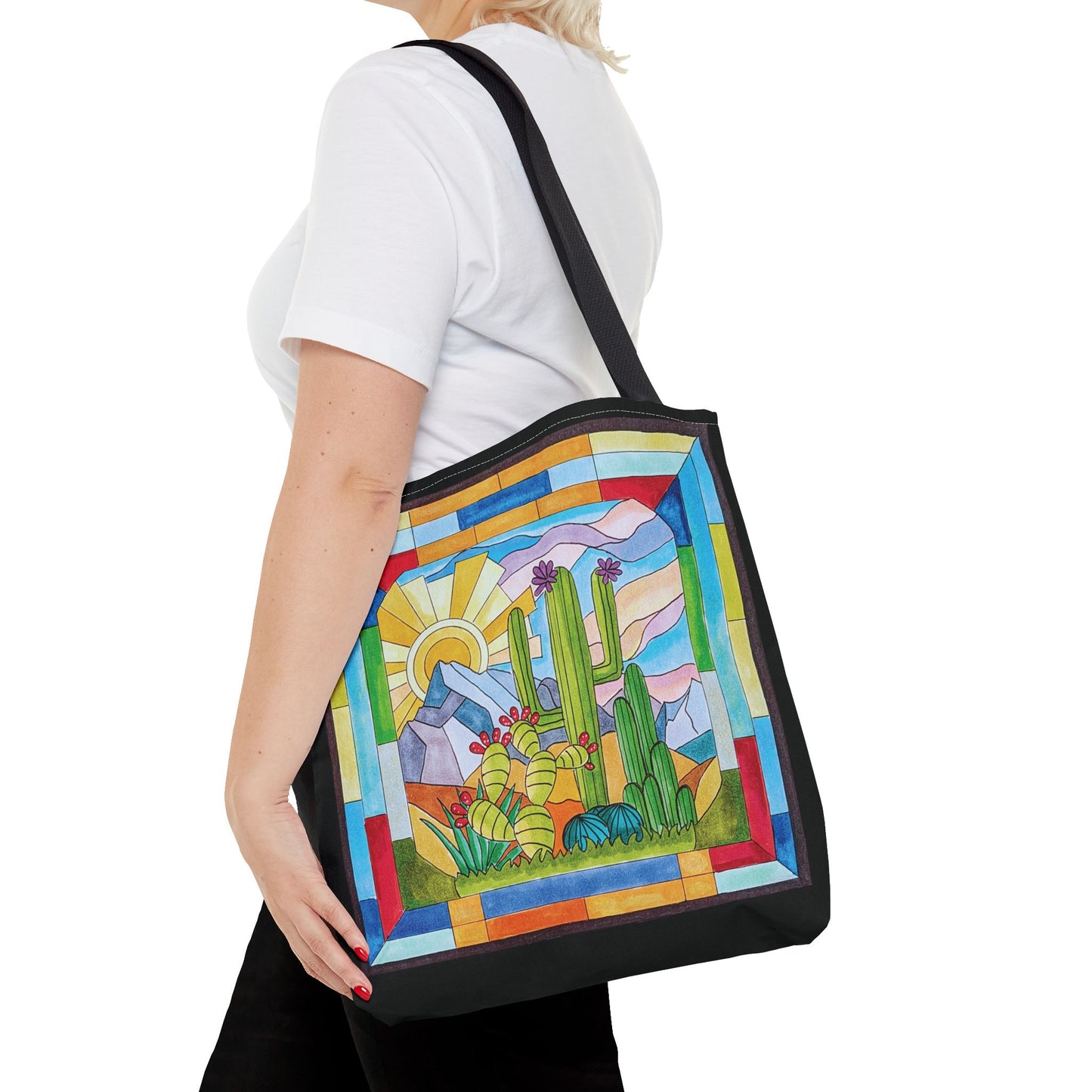 Stained glass window original art tote bag