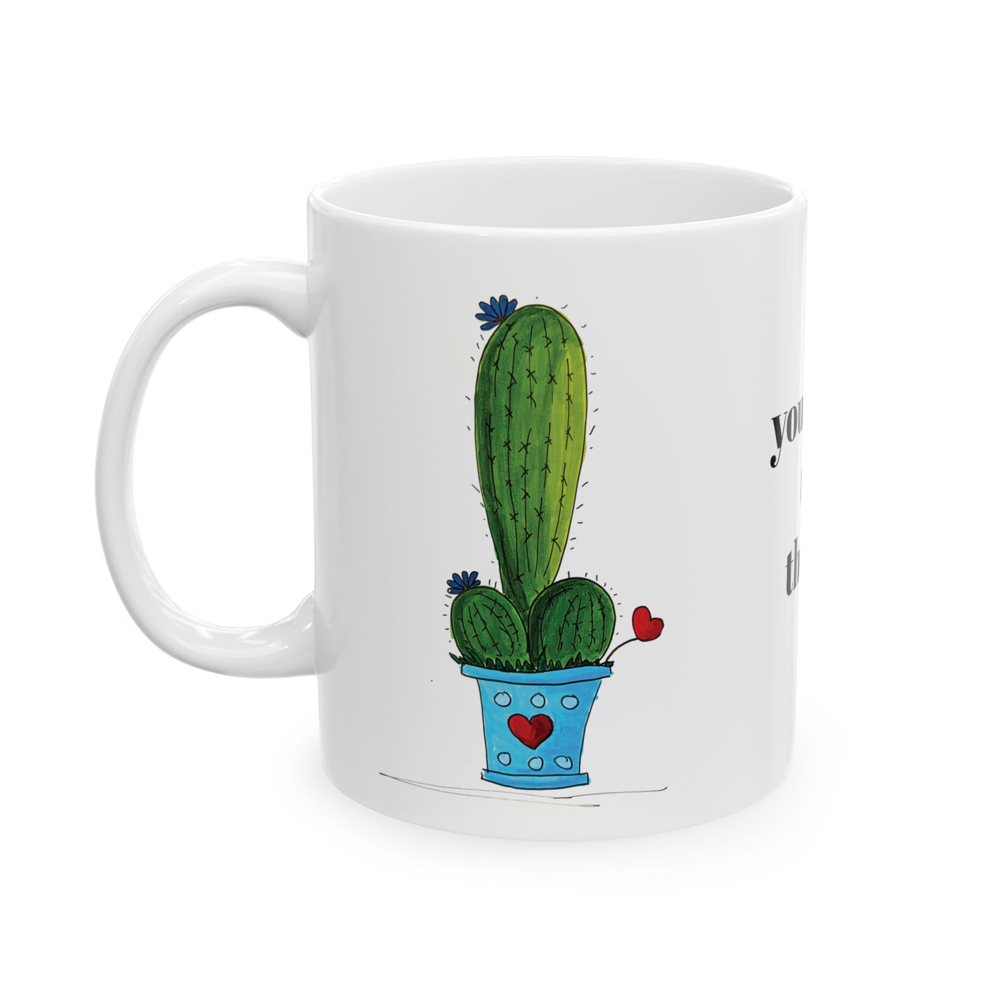 Cactus Cermaic Mug with a pun - you make me thorny - cactus lover gift