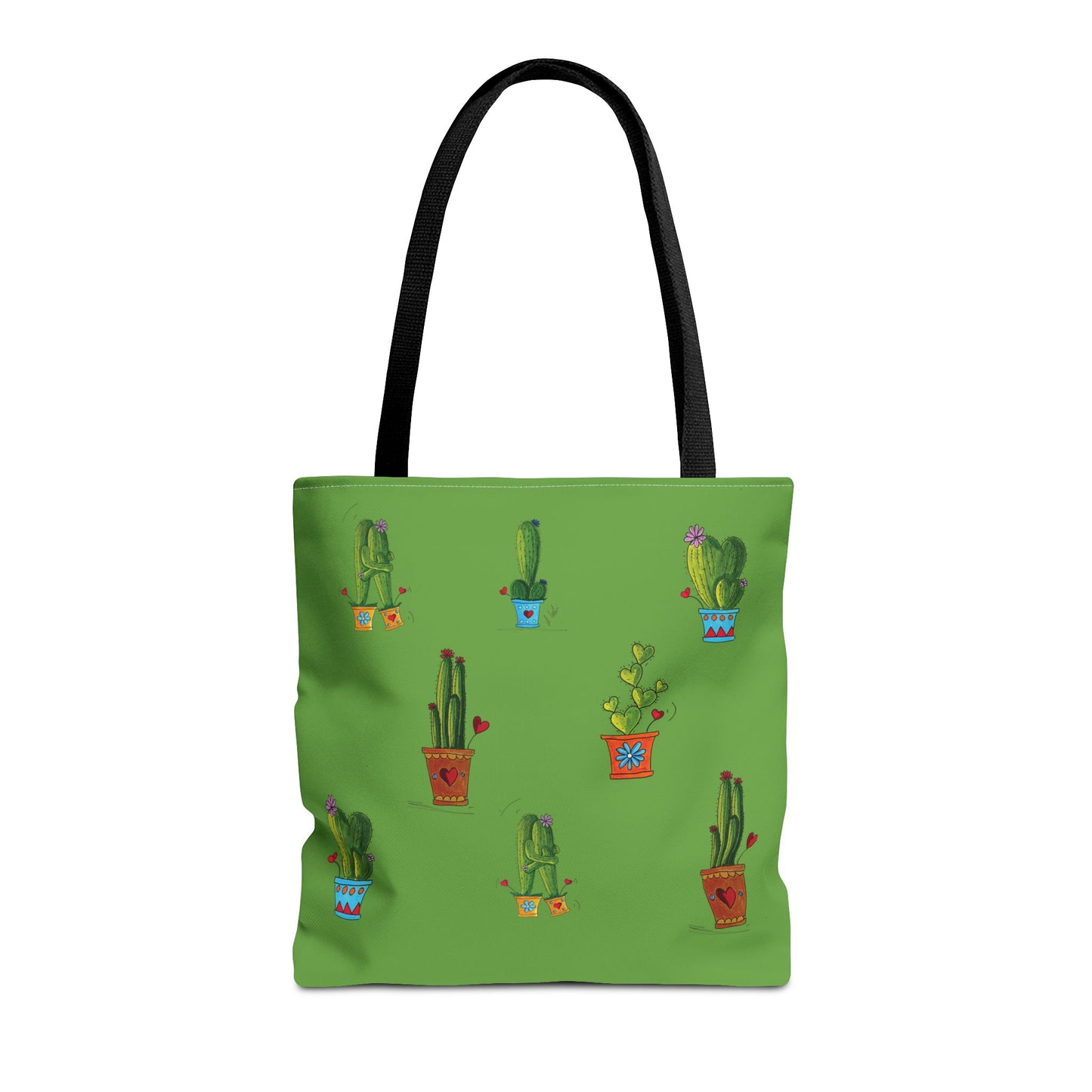 Green cactus in a pot Tote bag with my original doodles drawings printed on it