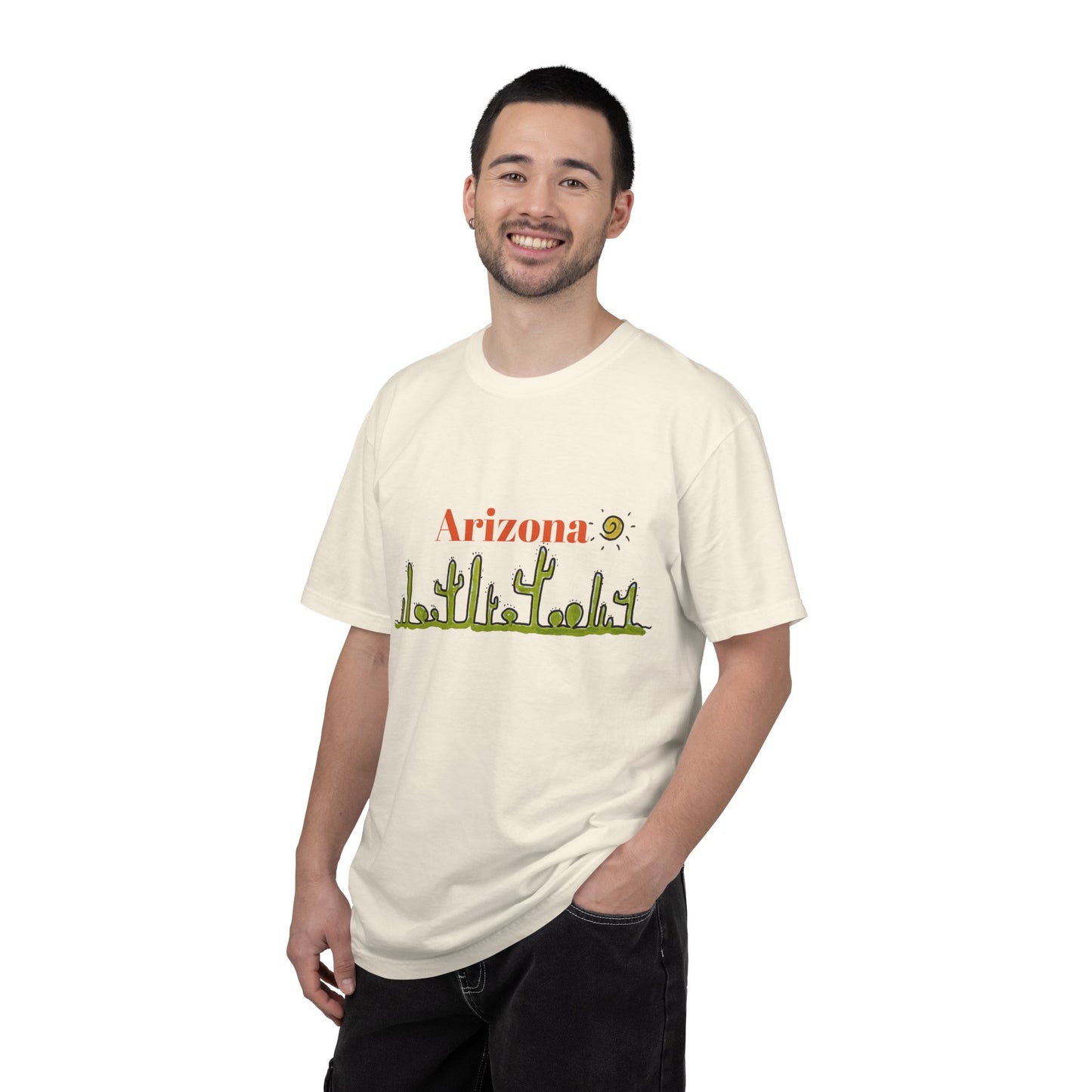 Copy of Arizona Cacti Doodle T-Shirt — 'Arizona' Sun & Cactus Line Art