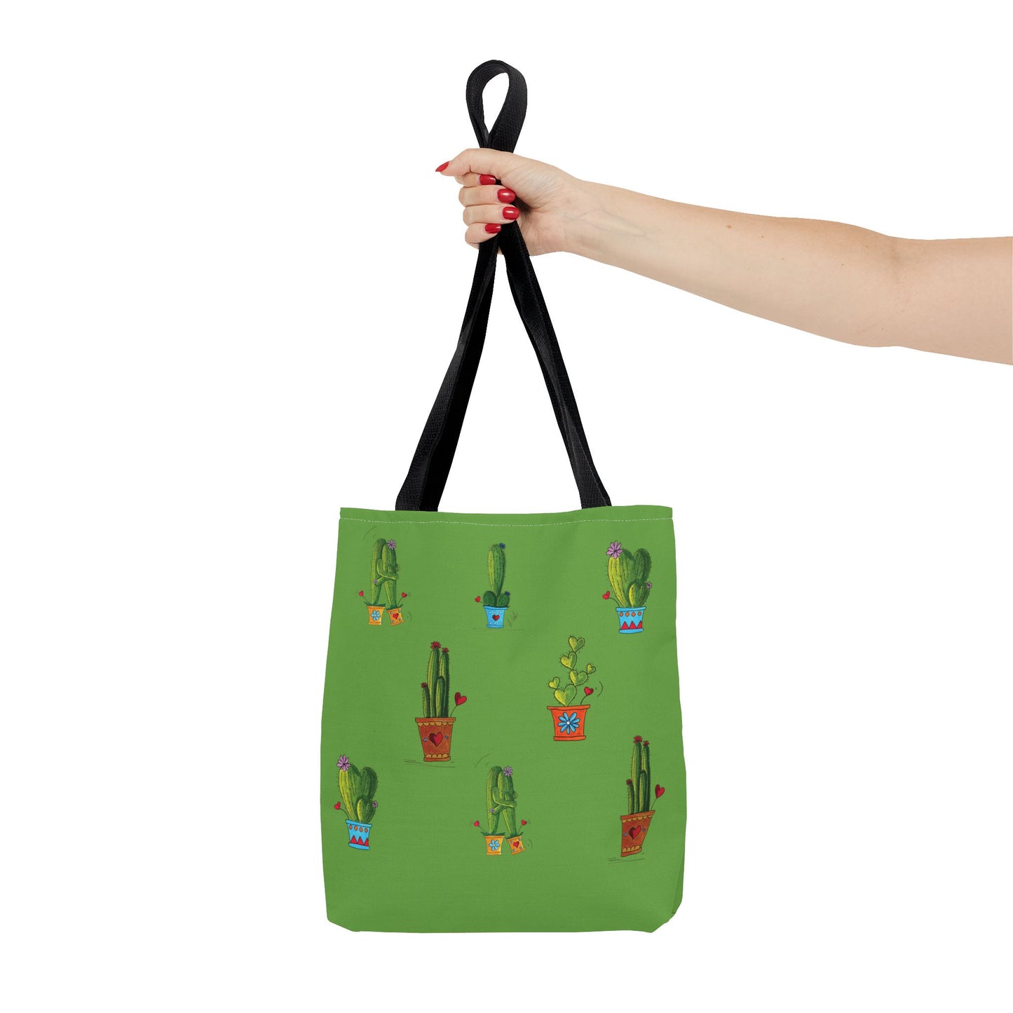 Green cactus in a pot Tote bag with my original doodles drawings printed on it