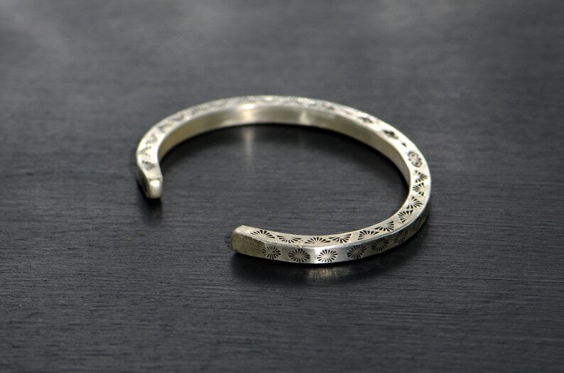 Sterling silver square wire stamped bracelet