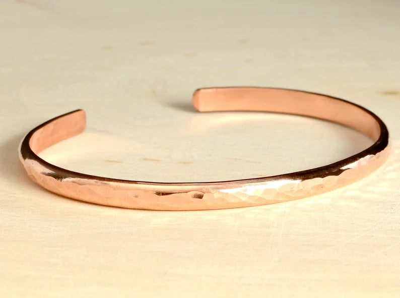 Dainty hammered copper cuff bracelet for stacking