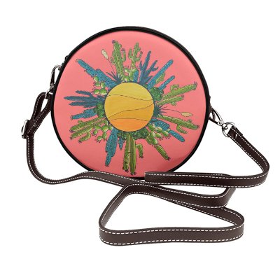 Round Pleather purse printed with my cactus sun design