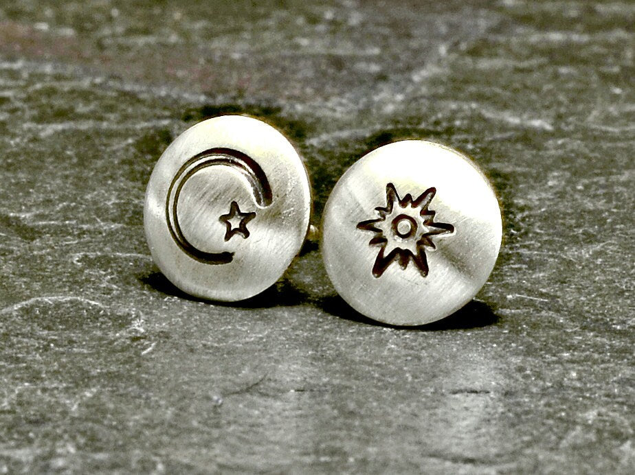 Sterling silver earrings with sun moon and star with studs