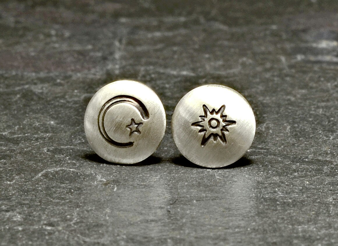 Sterling silver earrings with sun moon and star with studs