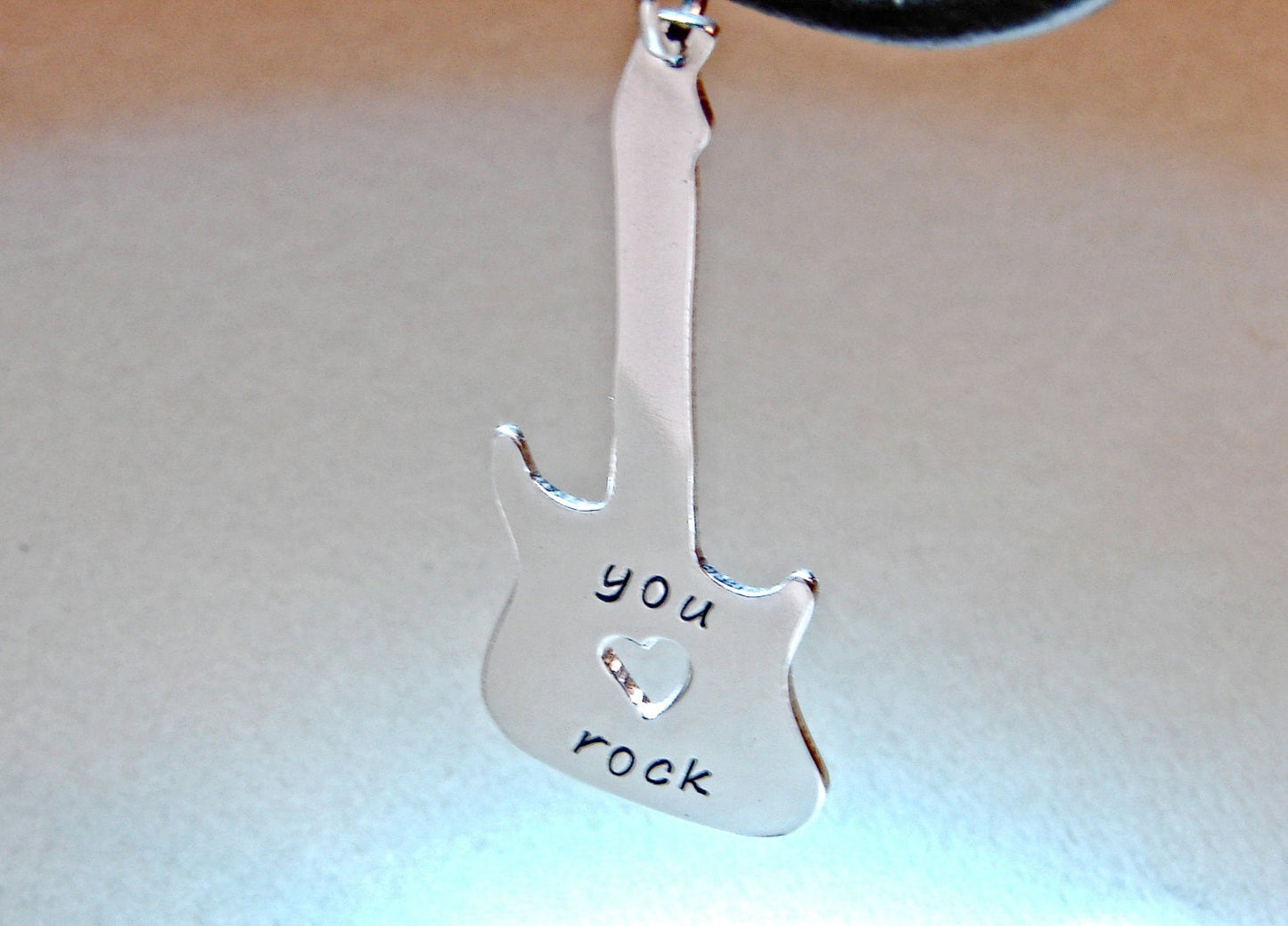 Sterling silver guitar necklace stamped with you rock
