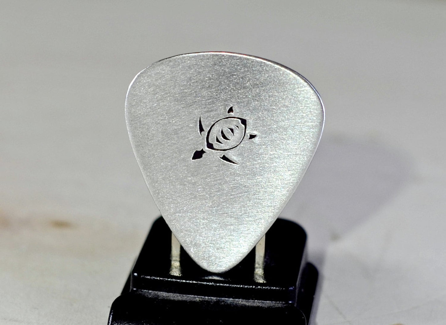 Sea turtle aluminum guitar pick handmade in aluminum for peace and tranquility in your music