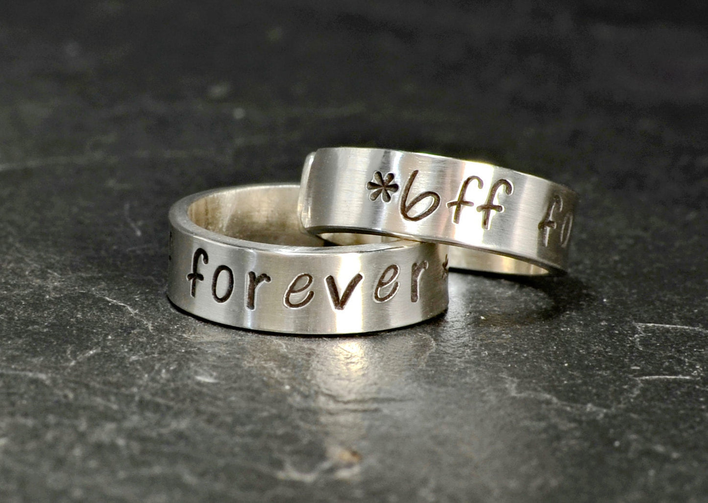 Best Friends Forever Sterling Silver Friendship Ring Set in adjustable open style