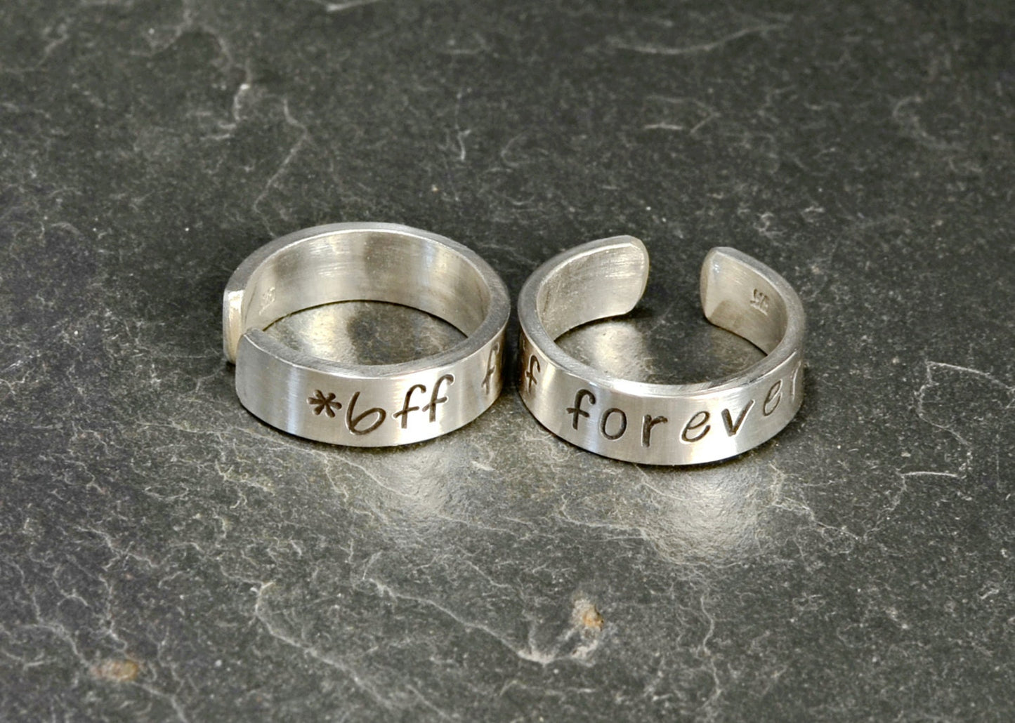 Best Friends Forever Sterling Silver Friendship Ring Set in adjustable open style