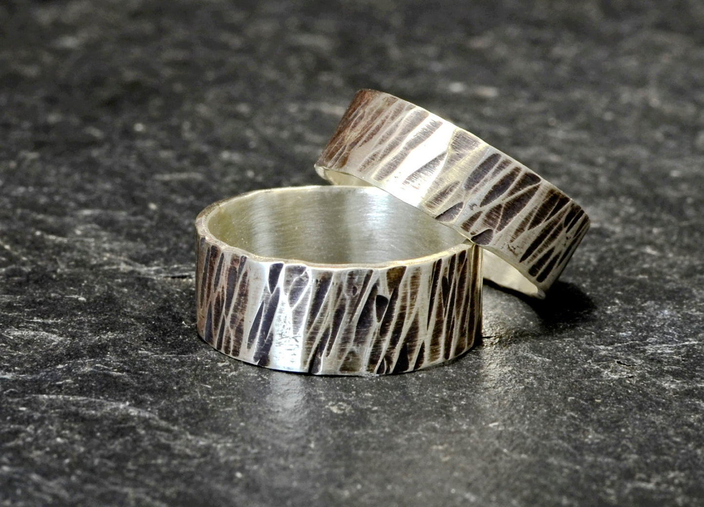 Hammered Sterling Silver Ring Bands as a Set