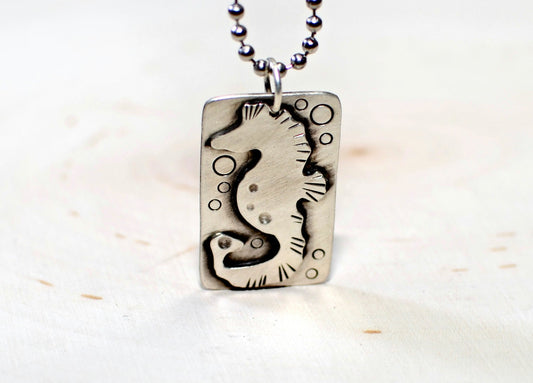 Handcrafted seahorse on sterling silver necklace