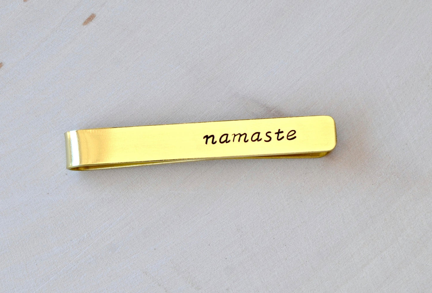 Brass Tie Bar with Namaste