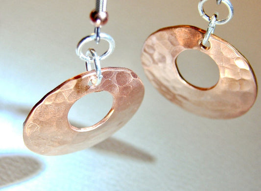 Hammered Copper Earrings with Round Window