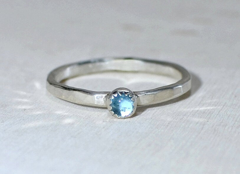 Blue Topaz ring on Hammered Sterling Silver Band
