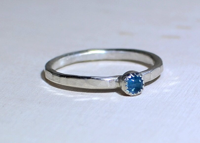 Blue Topaz ring on Hammered Sterling Silver Band