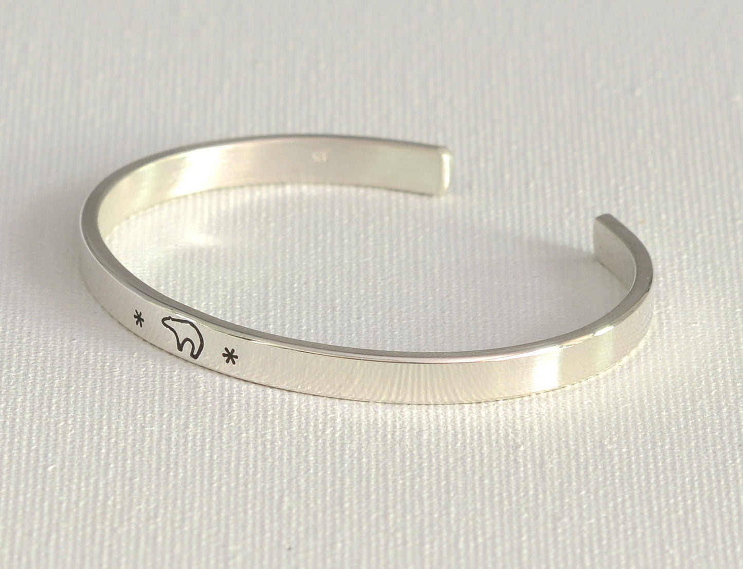 dainty sterling silver bear bracelet - mama bear - papa bear - custom silver cuff bracelet