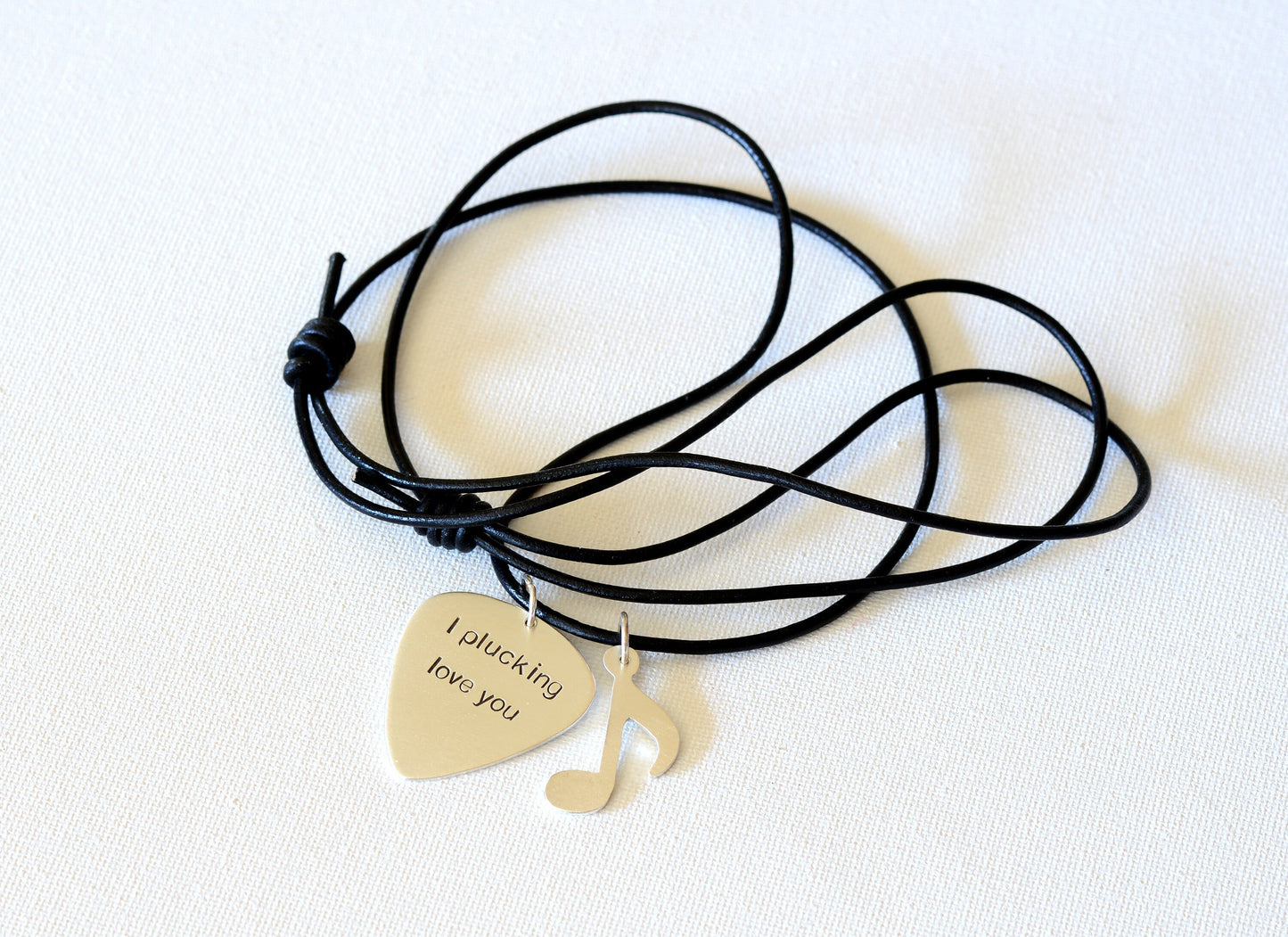 I plucking love you sterling silver guitar pick necklace