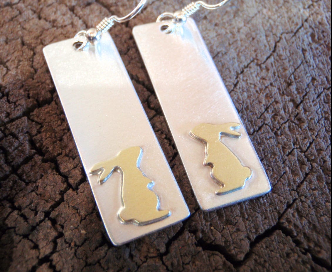 Bunny earrings featuring sterling silver with brass bunny design